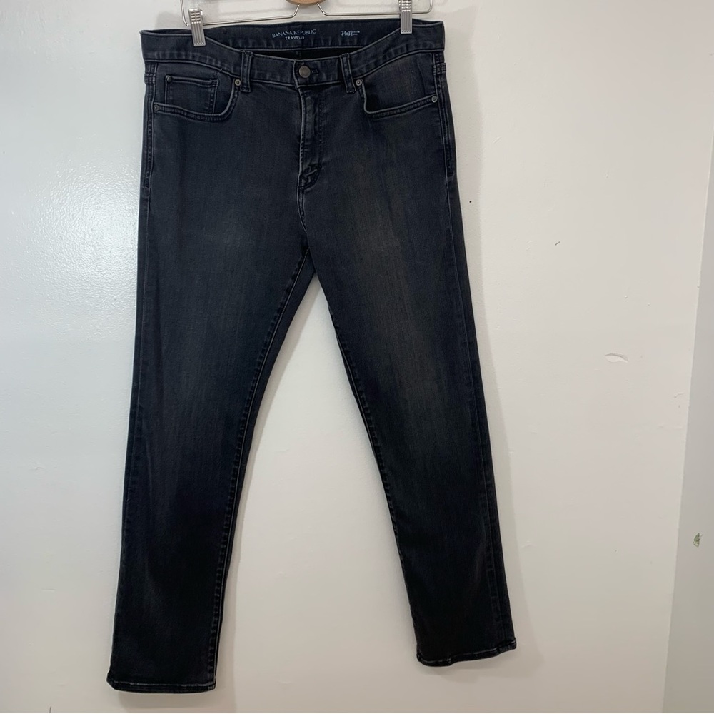 Banana Republic Mens The Traveler Slim Jeans Size 34  Black Straight Stretch 31"